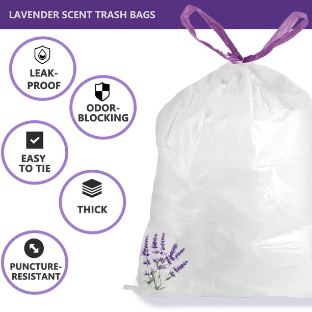13 Gallon Trash Bags Lavender Scented (100 Count), Tall Kitchen Drawstring Garbage Bags 10-13 Gallon, High Density Bags (White) 13 Gallon Trash Bags Lavender Scented (100 Count), Tall Kitchen Drawstring Garbage Bags 10-13 Gallon, High Density Bags (White) - Image 3