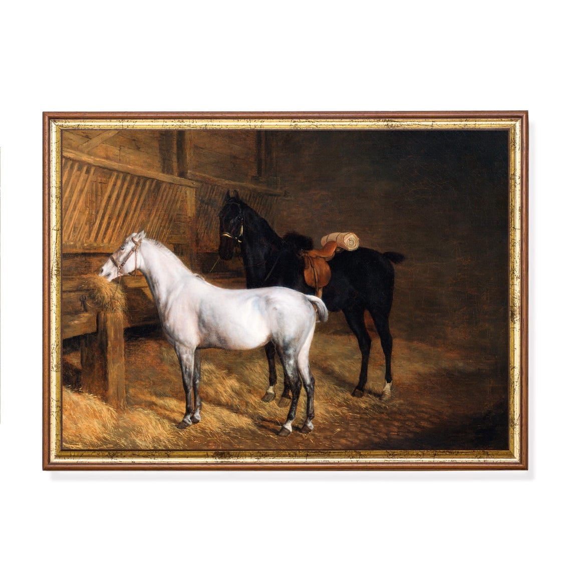 Vintage Horse Stable Equestrian Wall Art Print Rustic Barn Nature Inspired Living Room Decor