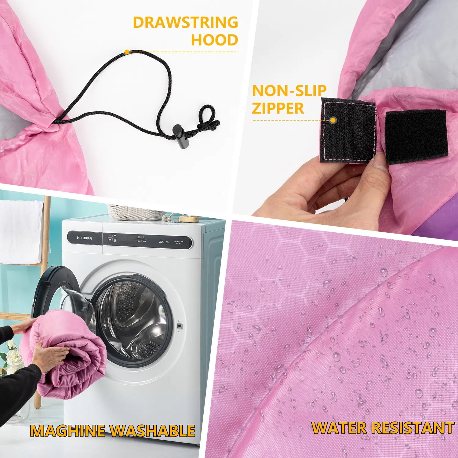 Teblint Camping Sleeping Bag for Adults Kids, Cold Weather Warm Sleeping Bag with Compression Bag for 3 Seasons, Compact Camping Essentials Gear Accessories Hiking Sleep Must Haves-Pink