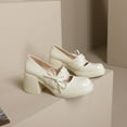 thumbnail image 6 of Fesfesfes Women Dress Shoes Chunky Heel Patent Faux-Leather Casual Soles Elegant Lace Flowers Bow Heels Round Toe Patent Faux-Leather Heels 6.5(38), 6 of 9