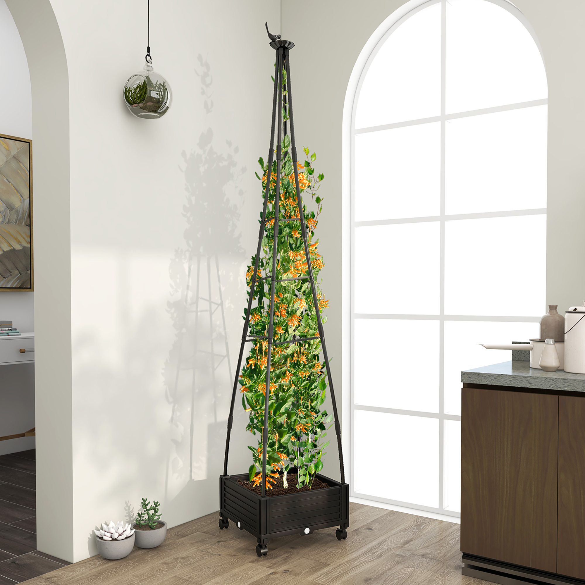 Gymax 81'' Garden Obelisk Trellis for Climbing Plants Tall Plant Support w/ Wheels