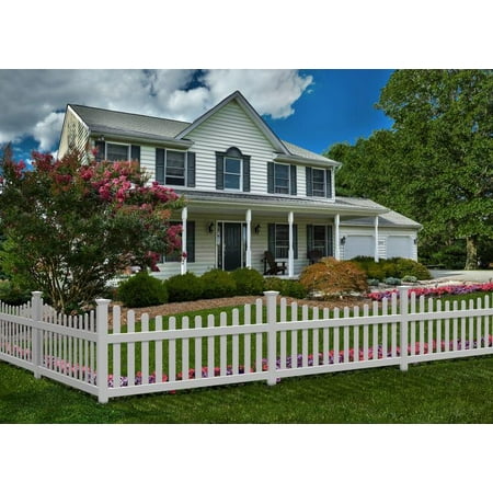 All American Vinyl Picket Fence with No-Dig Steel Pipe Anchor Kit