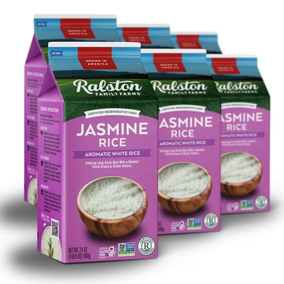 Ralston Family Farms Jasmine White Rice, 24 oz Carton: 6 Pack, American Grown, Non-GMO, Naturally Gluten Free