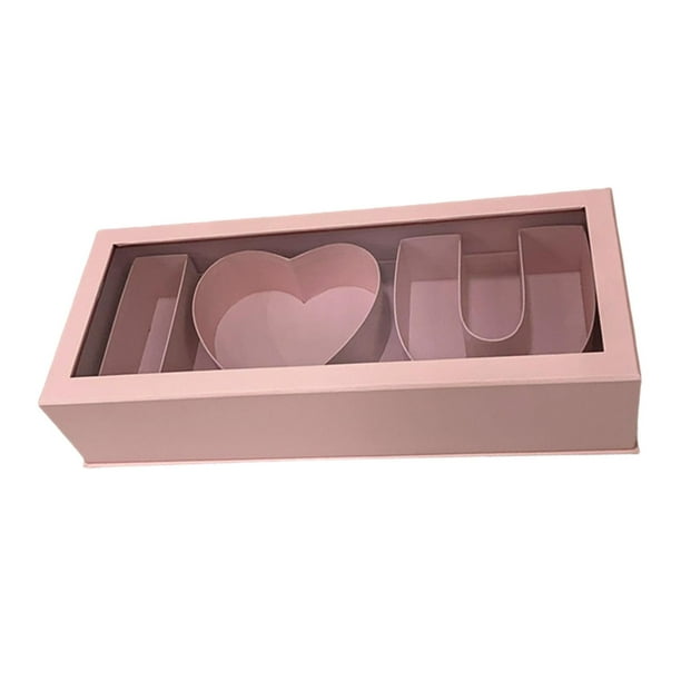 Caja de flores vacía con forma de letra "Te amo", caja de regalo rellenable con forma de letra rosa