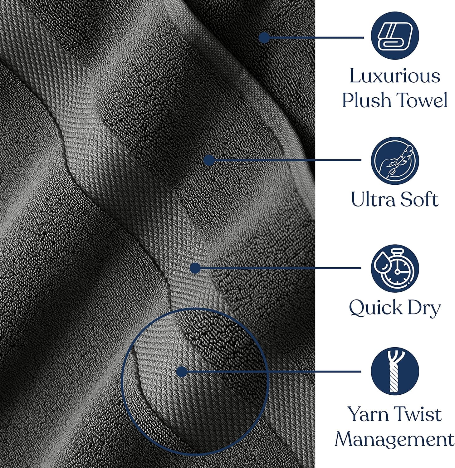 Delara Organic Cotton Bath Sheet 36"x70" 650 GSM Plush Soft Absorbent Quick-Dry Towel, GOTS & OEKO-TEX Certified, Dark Grey