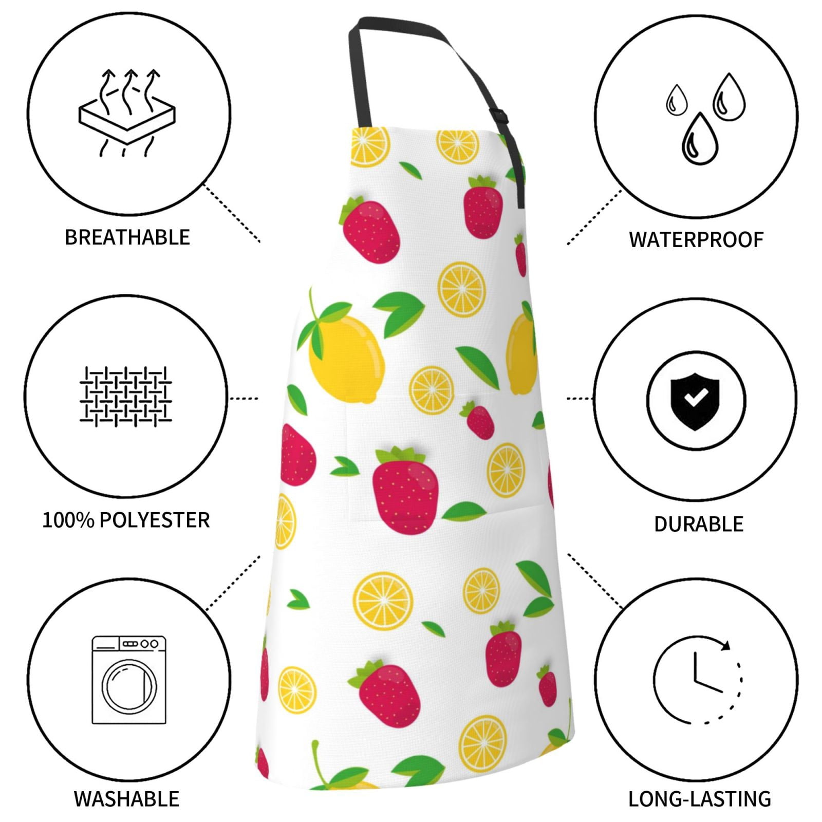 Kdxio Strawberry and Lemon Apron with Pockets Adjustable Kitchen Aprons for Men Women Waterproof Aprons for Cooking,Drawing,Crafting, Baking Household Cleaning