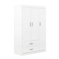 thumbnail image 6 of 68.2" Freestanding Wardrobe, Modern 3 Doors Large Closet Storage Cabinet with Shelves and 2 Drawers, Multi-Functional Wood Wardrobe Armoire Closet for Bedroom, White, 6 of 9