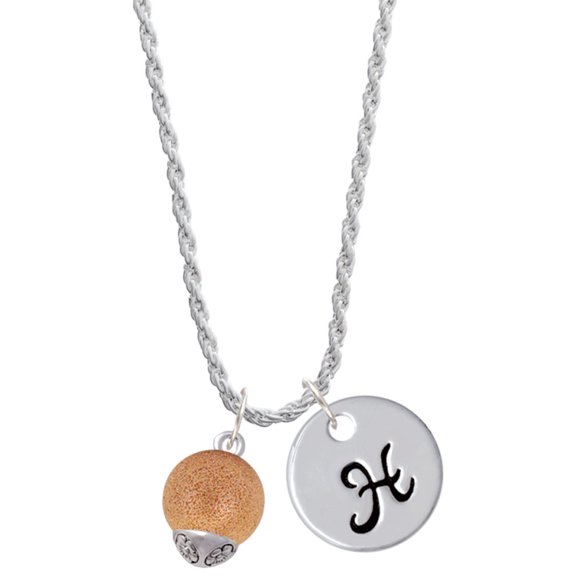 Delight Jewelry 12mm Stardust Round Rose Goldtone Spinner Silvertone Script Initial Disc - H - Charm Necklace, 20"+3"
