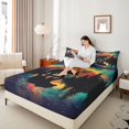 thumbnail image 3 of Castle Fairy Galaxy Bear Silhouette King Sheets 4pcs for Teens,Starry Mountain Lake Bedding,Orange Teal Purple,1 Fitted Sheet, 1 Flat Sheet and 2 Pillowcases, 3 of 6