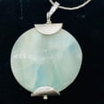 thumbnail image 3 of Wavy Hemimorphite Sterling Silver Disc Dangle Pendant 1 3/4" Long | Aqua/Green |, 3 of 10