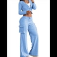 thumbnail image 2 of Conjunto de Dos Piezas para Mujer: Blazer Corto, Chaqueta y Pantalón de Trabajo de Cintura Alta y Pierna Azul XL, 2 of 6