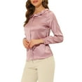 thumbnail image 4 of INSPIRE CHIC Women's Elegant Retro Peter Pan Collar Faux Placket Satin Work Shirt XS Pink, 4 of 6