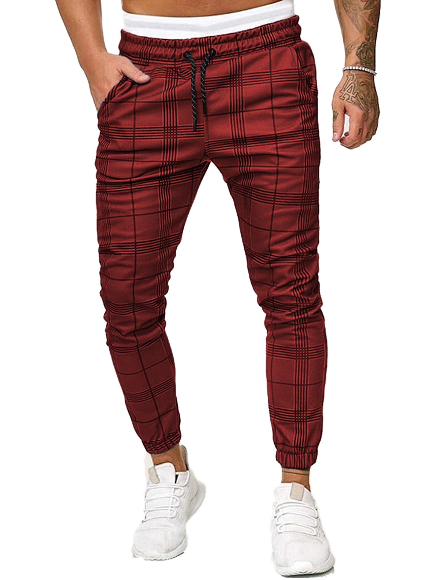 mens casual checked trousers