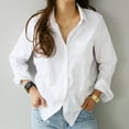 thumbnail image 2 of outfmvch long sleeve shirts for women fashion long sleeve solid turn-down collar casual button shirts womens tops white, 2 of 5