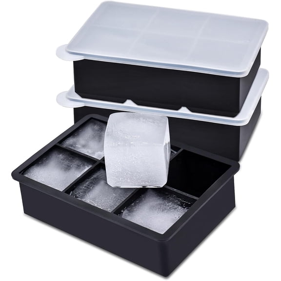 DAZUINIAO 3 Pack Silicone Ice Cube Tray with Lid, Reusable Large Square Ice Cube Molds for Freezer, Cocktail, Whiskey, Coffee, Juice, BPA Free