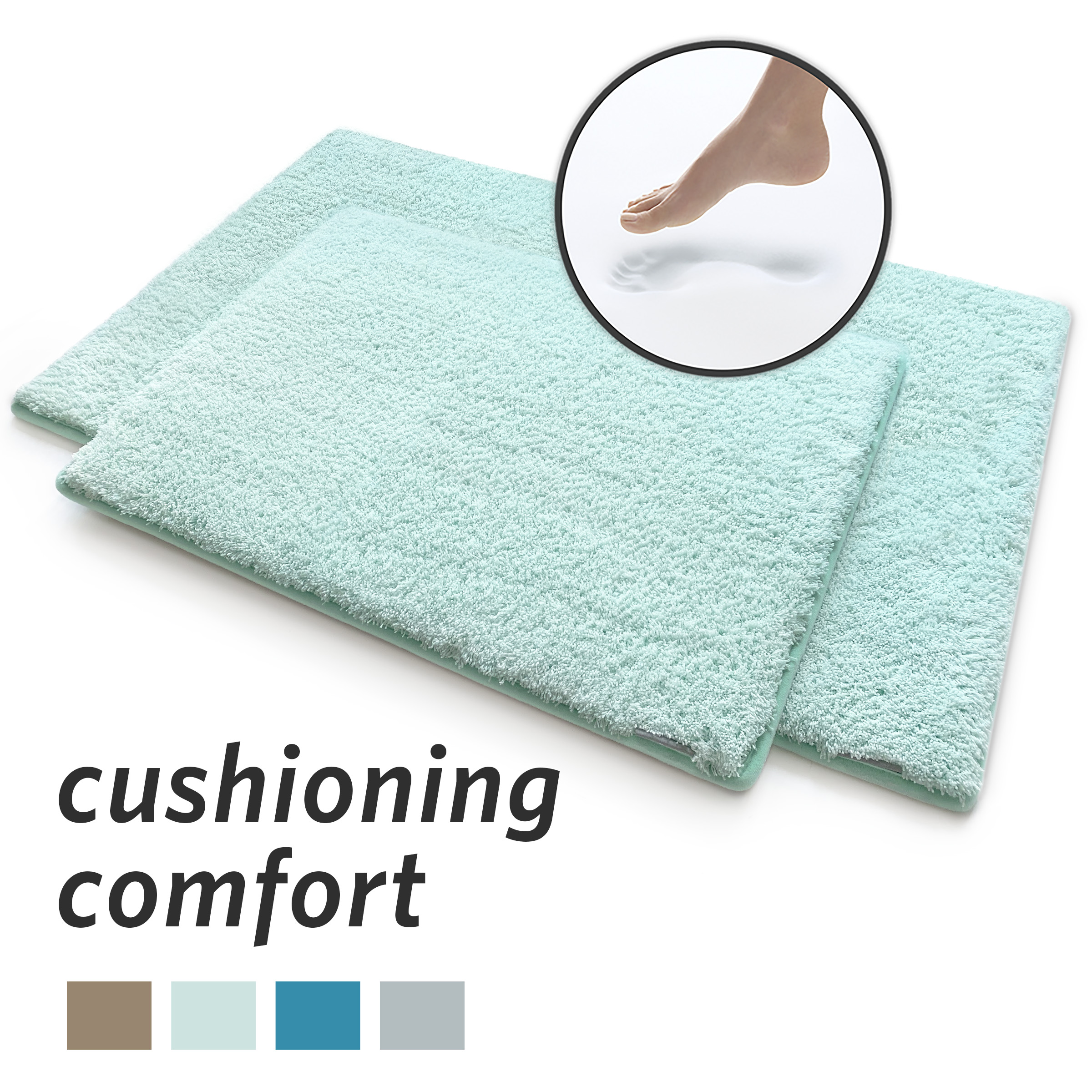 Microdry Soft & Cozy Memory Foam Bath Mat 2Piece Set, Light Grey