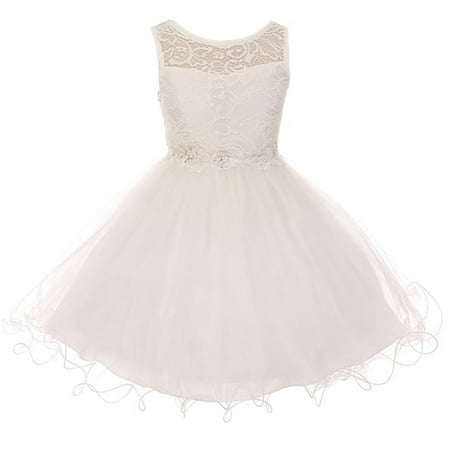 Little Girls Dress Lace Tulle Pageant Holiday Christmas Party Flower Girl Dress Ivory Size 4 (M10BK49)