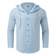 thumbnail image 4 of Siilsaa Long Sleeve Hoodie Shirts for Men Big and Tall Tee Tops Lightweight Work Tshirt Hoodies Casual Buttons Henley Shirts Blue,2XL, 4 of 5