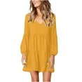thumbnail image 2 of Dyegold Shift Dress For Women Long Sleeve Ruffle Hem Tunic Dresses 2023 Fall Casual Loose V Neck Short Mini Swing Dresses, 2 of 6