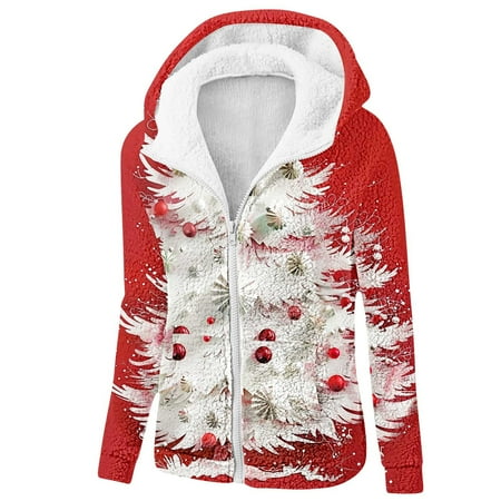 ClodeEU Women s Fleece Hooded Christmas Print Sweatshirt With Pockets Fall Winter Warm Jacket Multicolor 01 Womens Plus XL