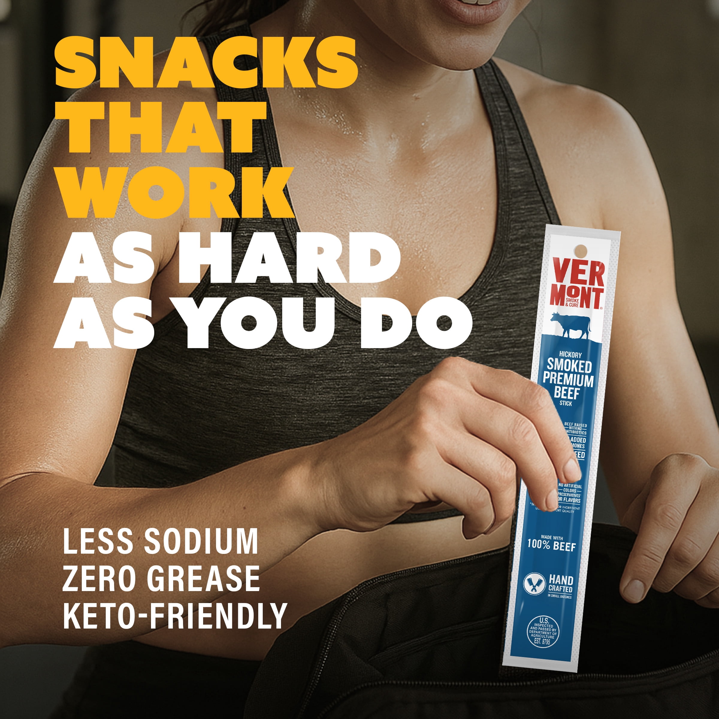Vermont Smoke & Cure  Smoked Premium Beef Sticks 1oz Individually Wrapped Premium Protein Snacks 24Ct