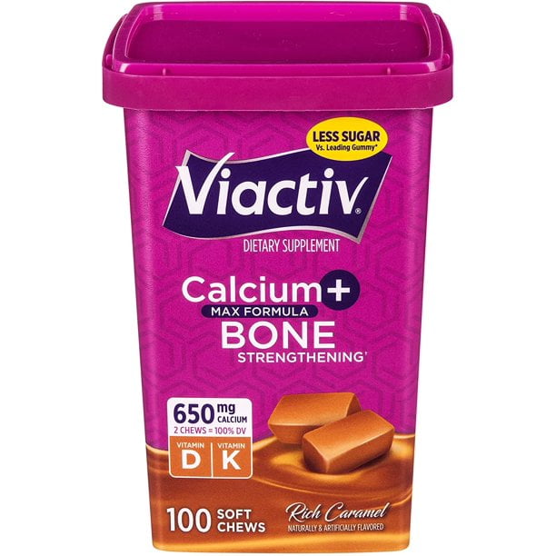 Viactiv Max Formula Calcium + Bone Strenghtening, Soft Chews, Caramel, 100-Count