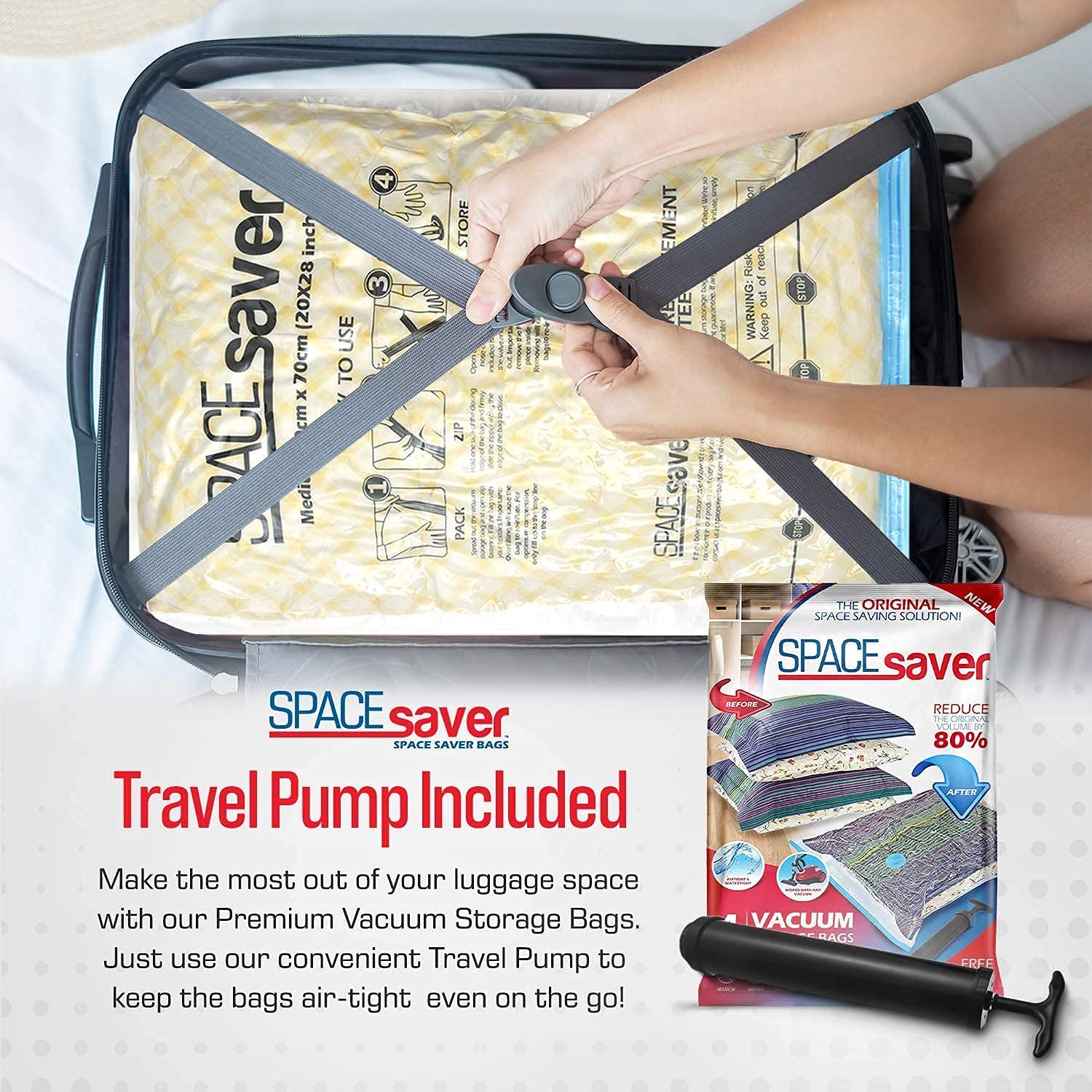 Spacesaver Premium *Jumbo* Vacuum Storage Bags (Works with Any Vacuum Cleaner + Free Hand-Pump for Travel!) Double-Zip Seal and Triple Seal Turbo-Valve for 80% More Compression! - image 5 of 6