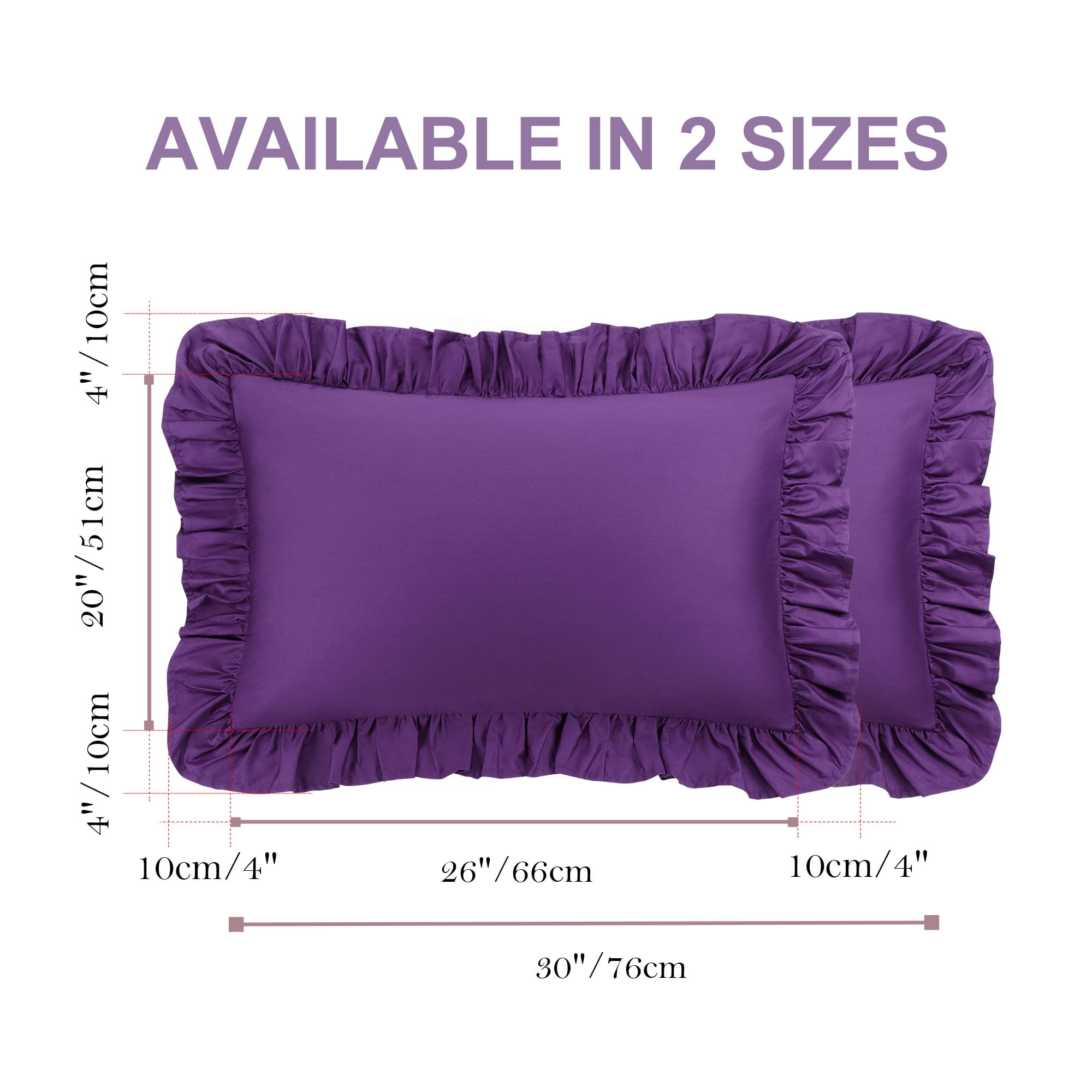 Unique Bargains 2 Pcs 100% Cotton Envelope Closure Ruffled Pillowcases Grape Standard