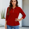 thumbnail image 5 of Qwertyu Polo Shirts for Women 3/4 Sleeve Tops Golf Tees Button Collared Cotton Shirt Business Casual Red 2XL, 5 of 5