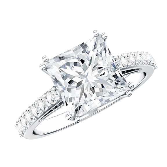 Rosec Jewels 3 Ct Princess Cut Moissanite Engagement Ring (8 mm, D-VS1 Grade) - 925 Silver Moissanite Ring - with Jewelry Box, US 5.00