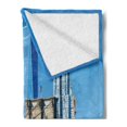 thumbnail image 2 of United States Soft Flannel Fleece Blanket, Lower Manhattan Skyline Brooklyn Bridge in New York City Famous Landmark, Cozy Plush for Indoor and Outdoor Use, 60" x 80", Pale Blue Tan, by Ambesonne, 2 of 5