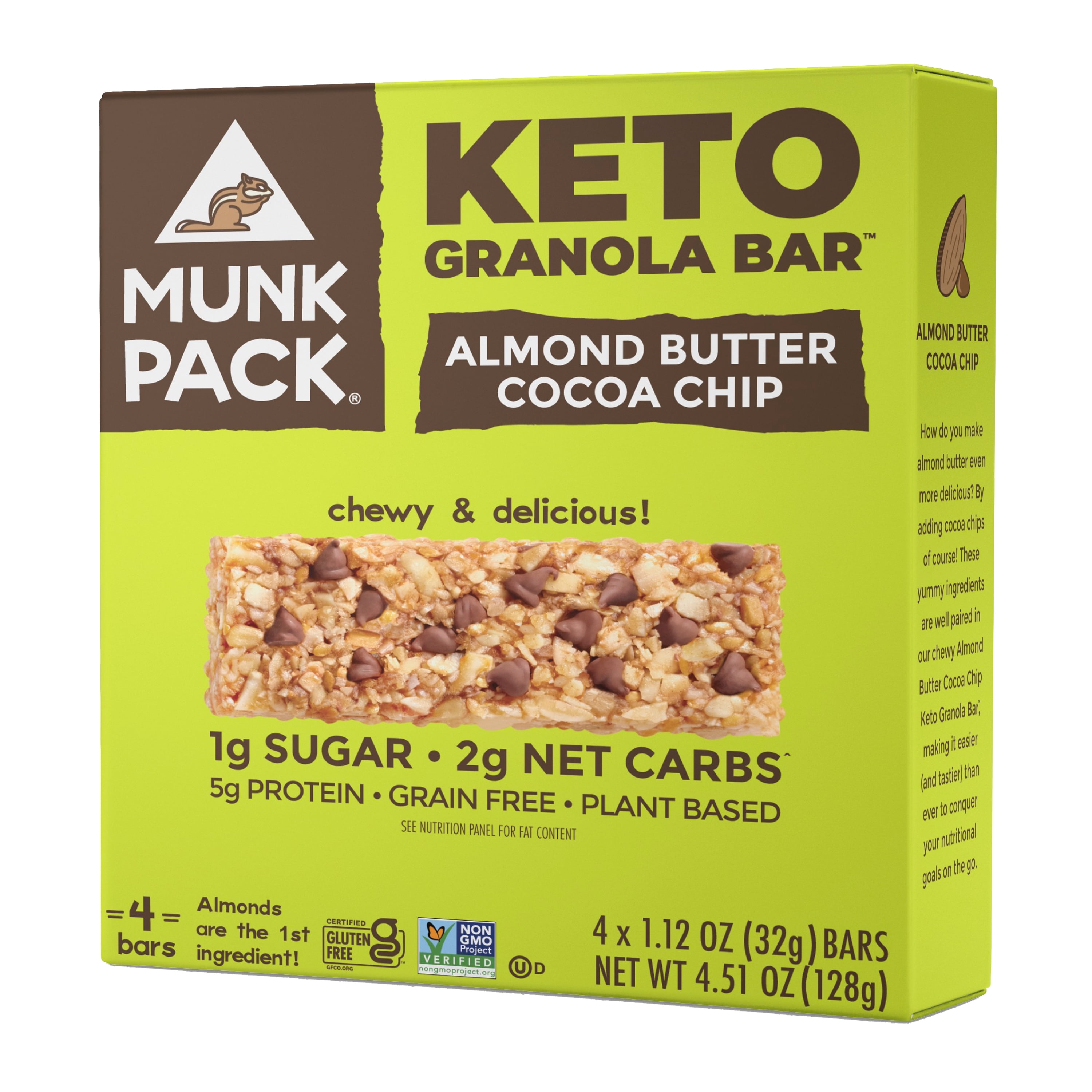 Munk Pack Keto Granola Bar Almond Butter Cocoa Chip, 4 ct
