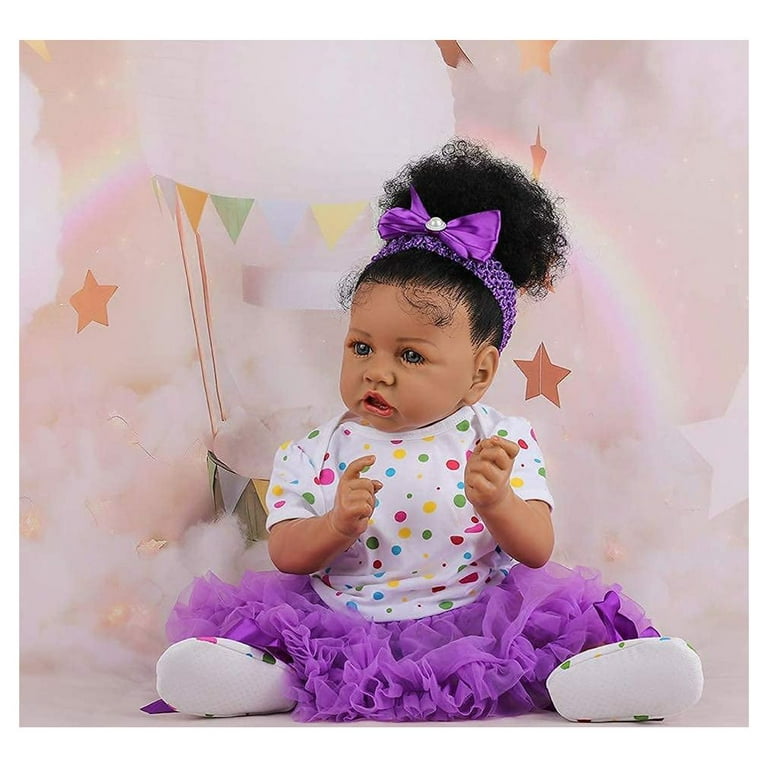 Reborn Baby Dolls Black Silicone Full Body with Realistic African American  22.8 inches Girl Weighted Newborn Dolls Gift Set