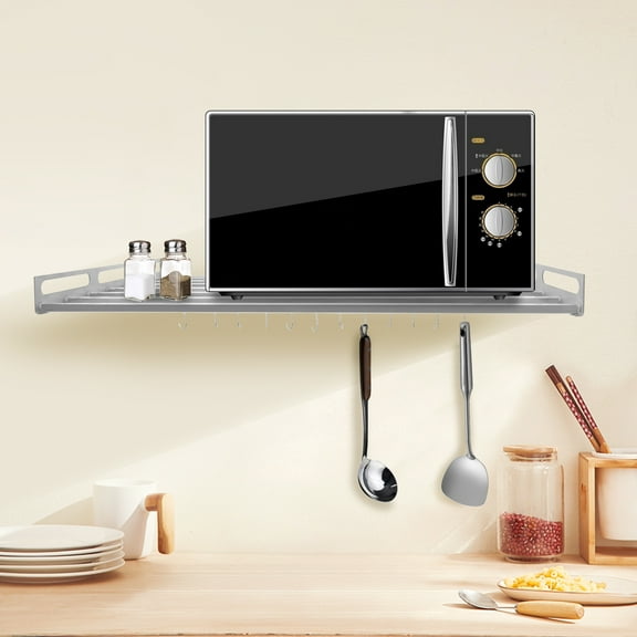 Microwave Oven Shelf Rack, Stainless Steel, Wall Mounted Storage Organizer for Kitchen
