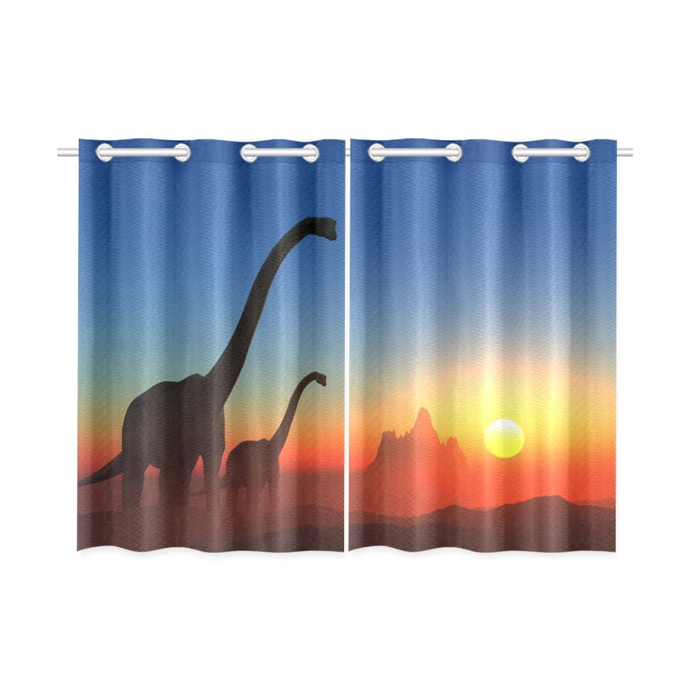 Mkhert Giant Dinosaur Blackout Window Curtain Kitchen Curtain 26X39 Inch, 2 Panels
