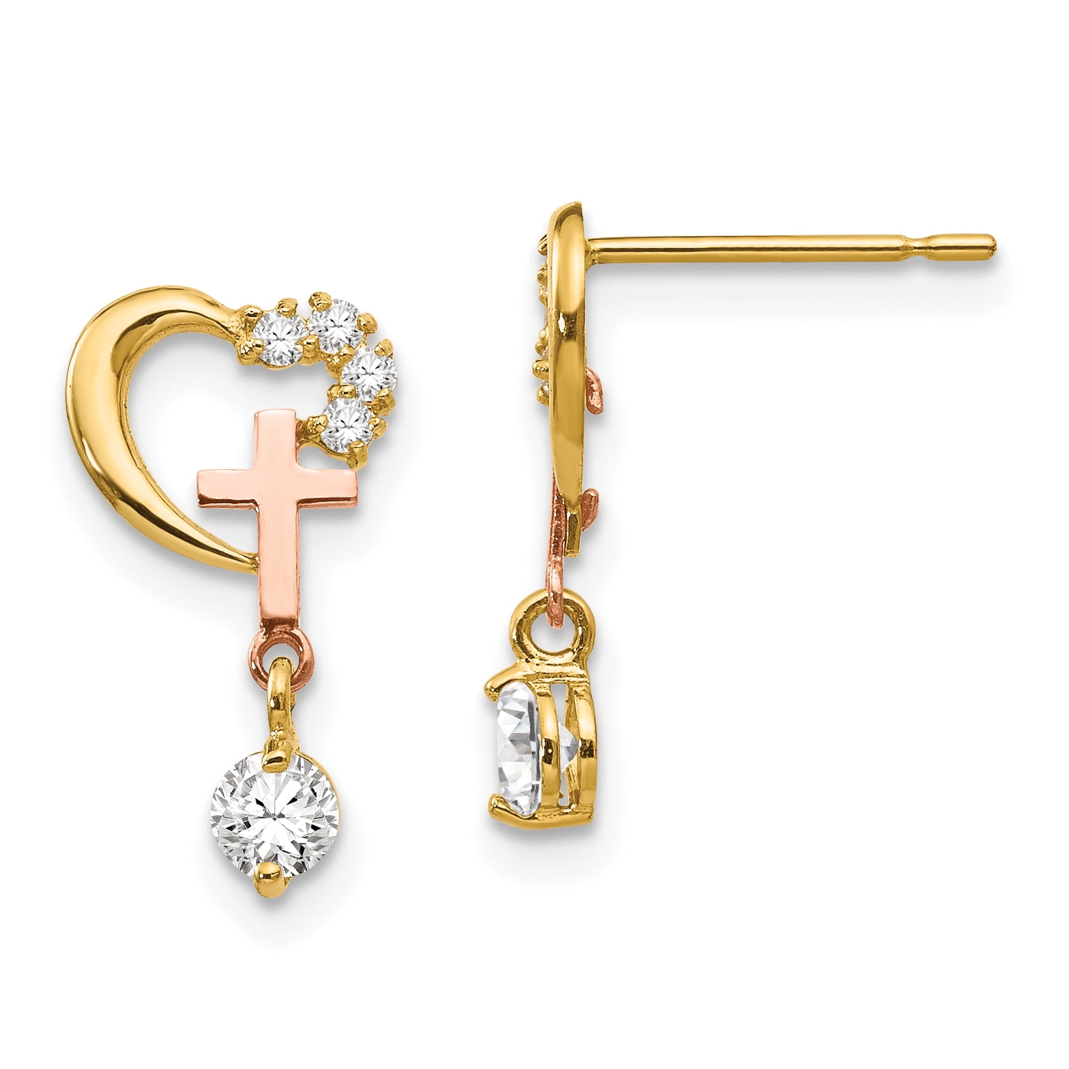 Real 14kt Yellow Gold Madi K CZ D//C Childrens Harp Post Earrings