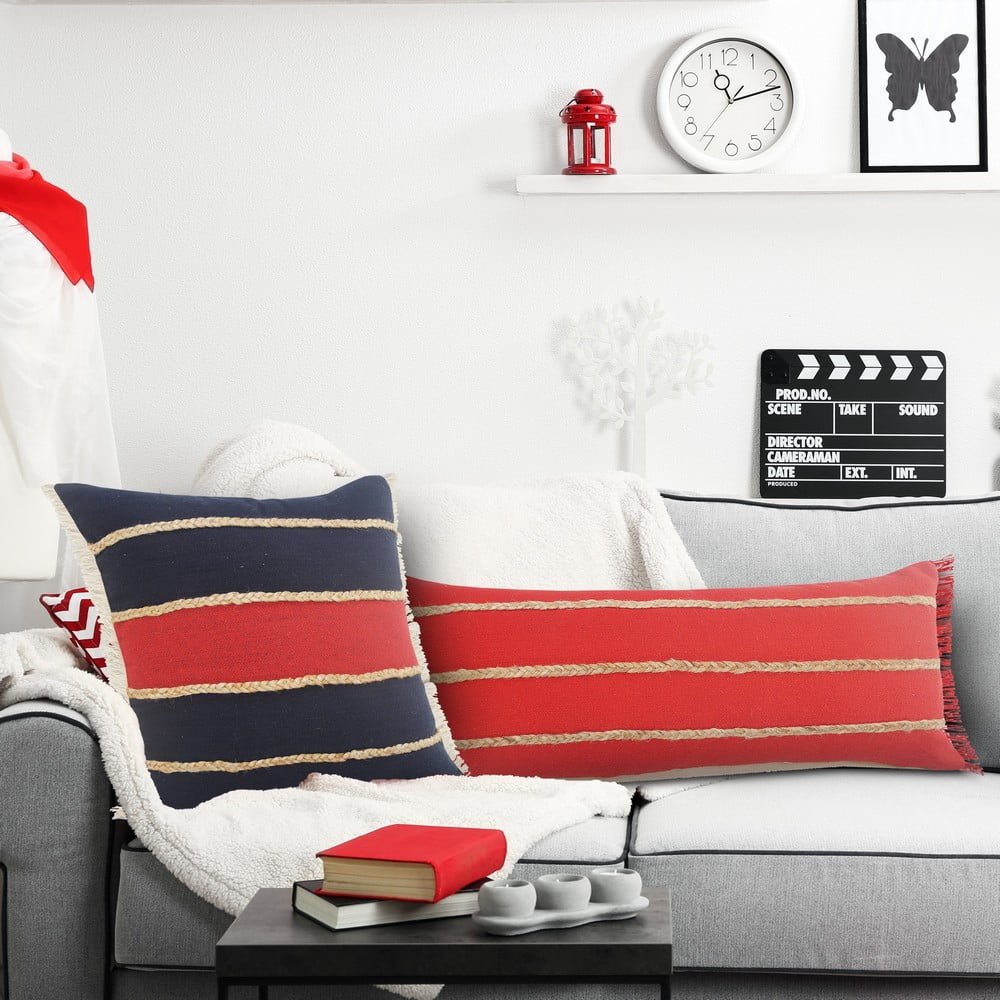 Ox Bay 24" x 24" Red/ Navy Stripe Cotton Blend Pillow Cover