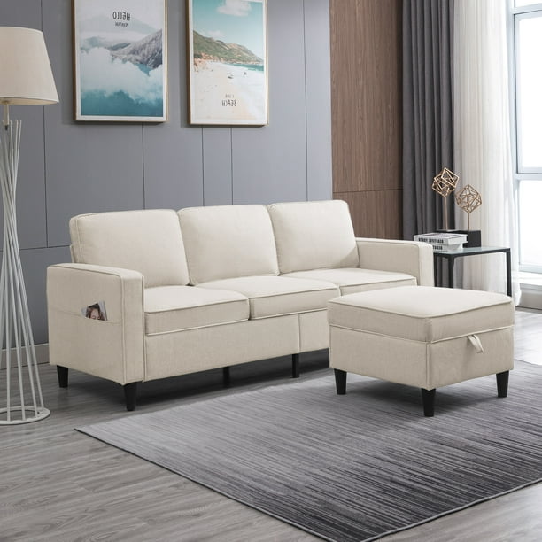 Mjkone LShaped Sectional Couch with Storage Ottoman, Living Room