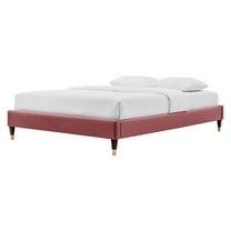 Platform Bed Frame, King Size, Velvet, Pink, Modern Contemporary Urban Design, Bedroom Master Guest Suite