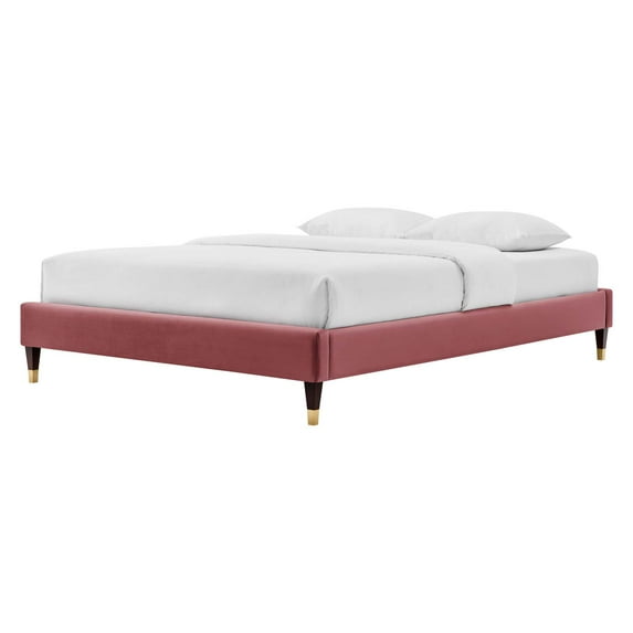 Platform Bed Frame, King Size, Velvet, Pink, Modern Contemporary Urban Design, Bedroom Master Guest Suite