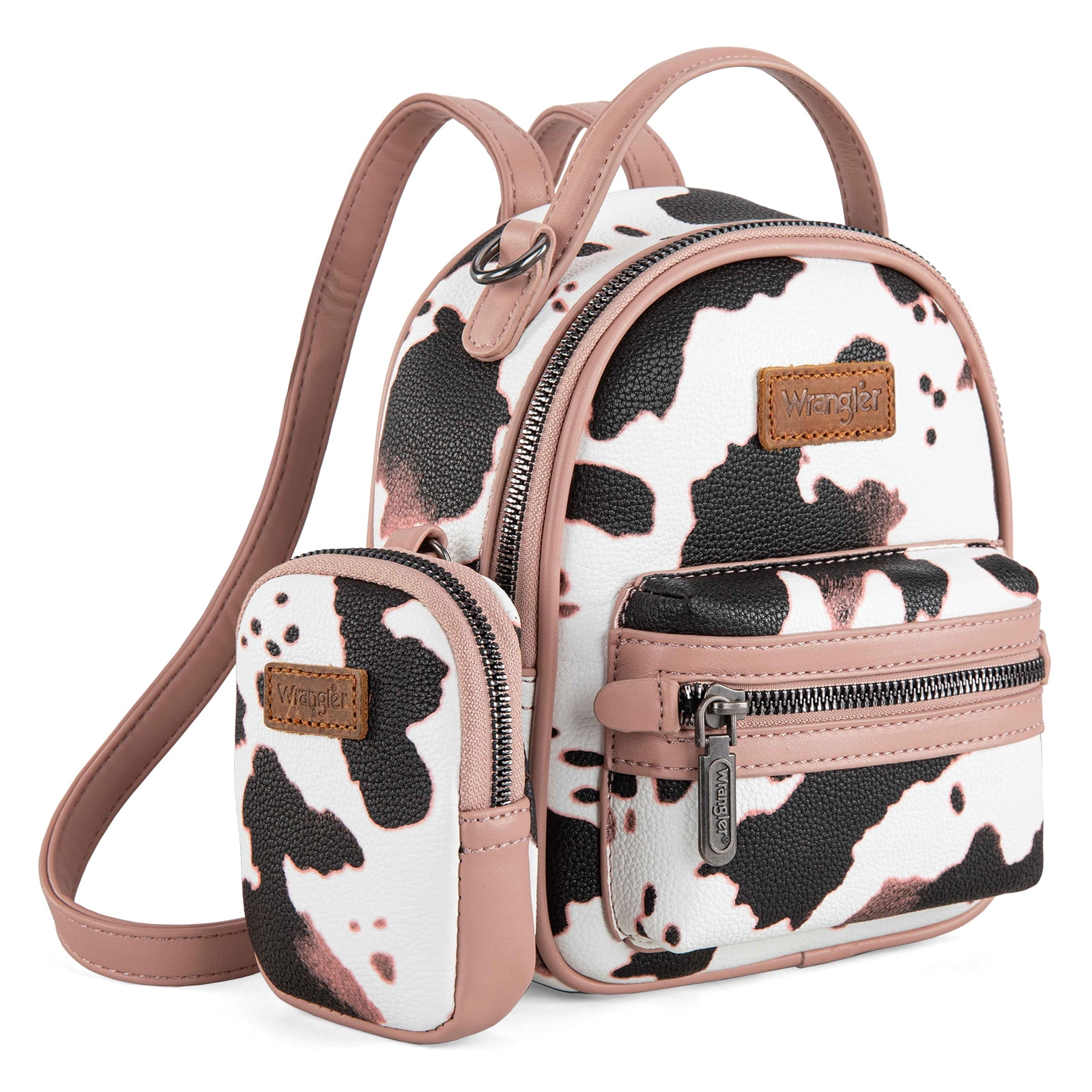 Wrangler Mini Backpack Cute Cow Print Backpack Purse for Women, Pink