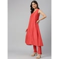 thumbnail image 4 of Janasya Indian Women's Red Art Silk Solid Kurta with Pant, 4 of 8