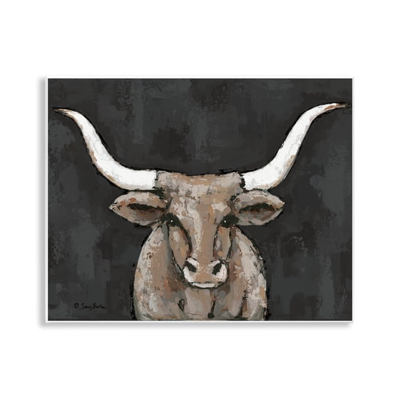 Stupell Industries Longhorn on Murky Grey Animals Painting Unframed Art Print Wall Art, 14 x 11