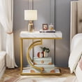 thumbnail image 4 of Tribesigns White and Gold Narrow Side Table, Modern C-Shaped End Table with Faux Marble Top and Metal Frame, Small Sofa or Bedside Table for Living Room (Set of 2), 4 of 5