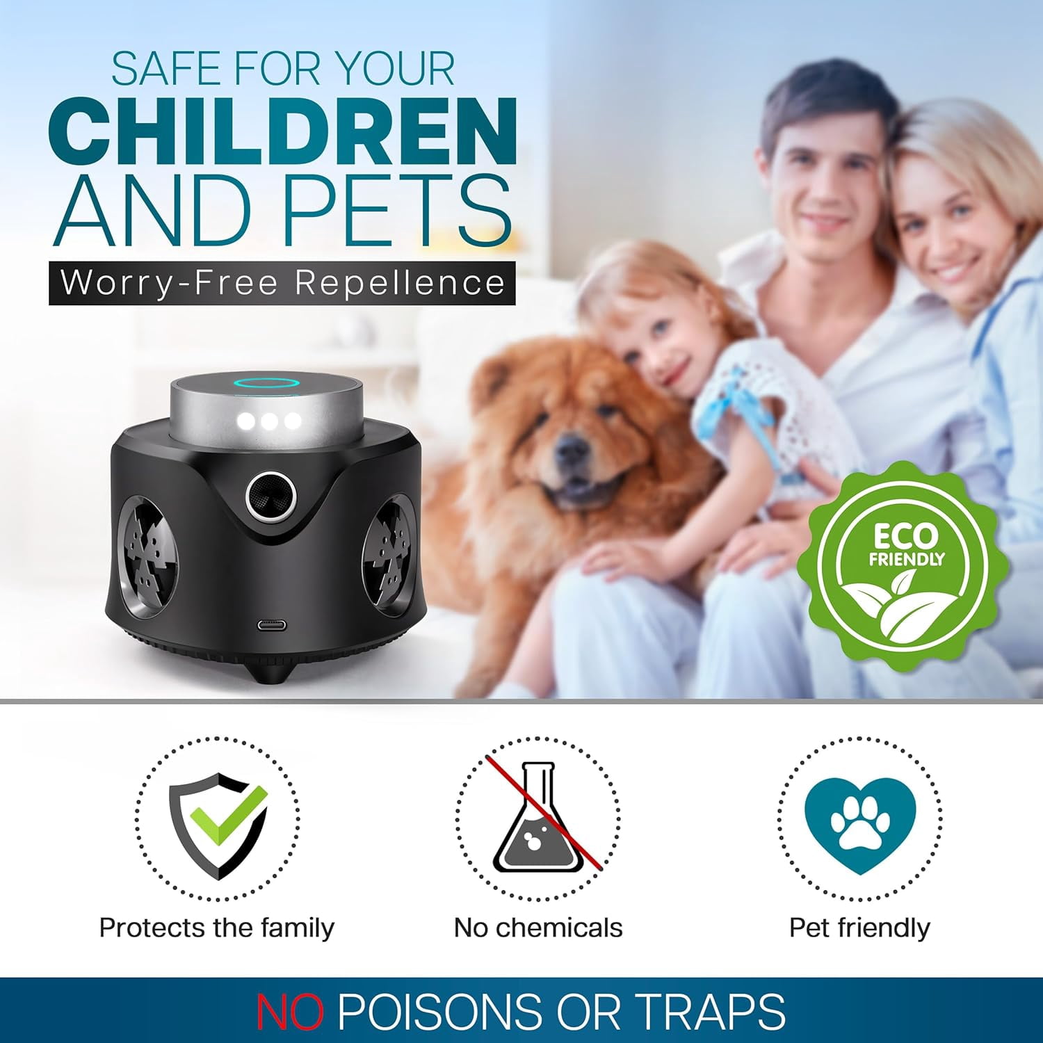 Powerful Ultrasonic Mouse and Rat Repeller, 360° Ultrasonic Rodent Repeller with Remote Control