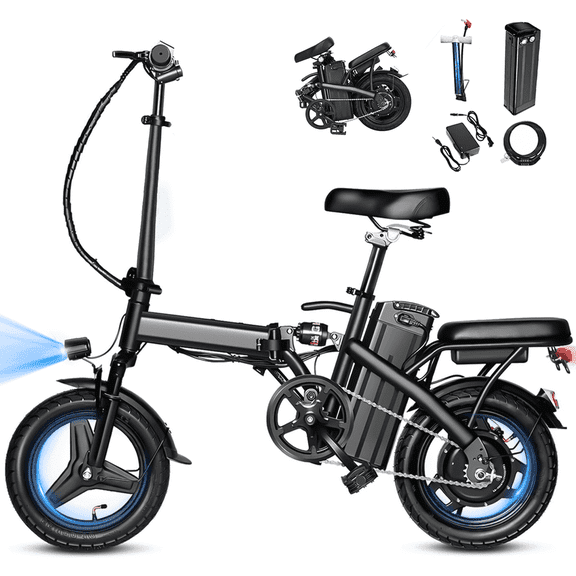 BroPath Electric Bike for Adults, Ebike, Electric Bicycle with 48V 12AH Remove Battery,14" Folding Ebike, 21MPH,20 Miles(MAX),500W High Motor,Multi-Shock Absorption,Commuting Mini E Bikes,UL2849