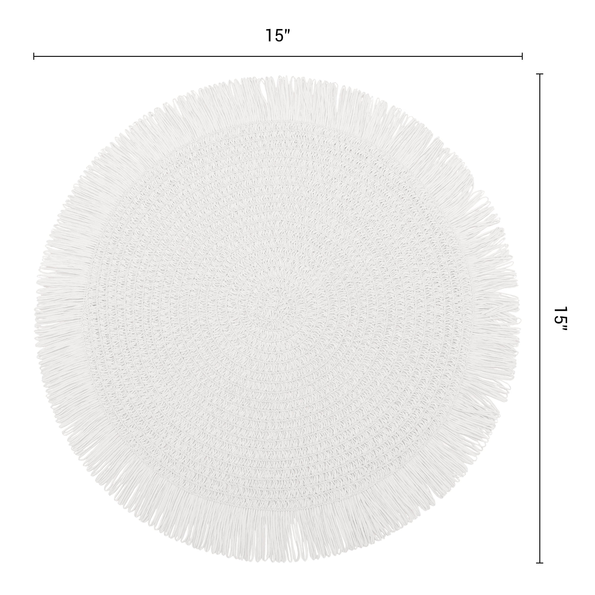 Unique Bargains Rustic Woven Round Placemats 6pcs White 15"x15"