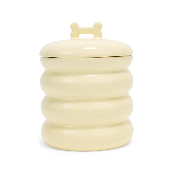 EveryYay Ceramic Cream Bone Lid Treat Jar for Dogs