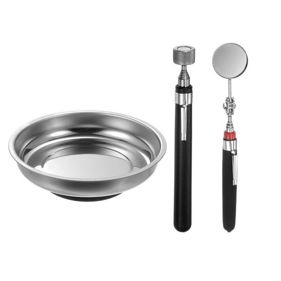 Uxcell Round Magnetic Tray Set 4" x 1.18" Magnet Tool Tray Parts Holder with Telescoping Stick and Pick-up Tool