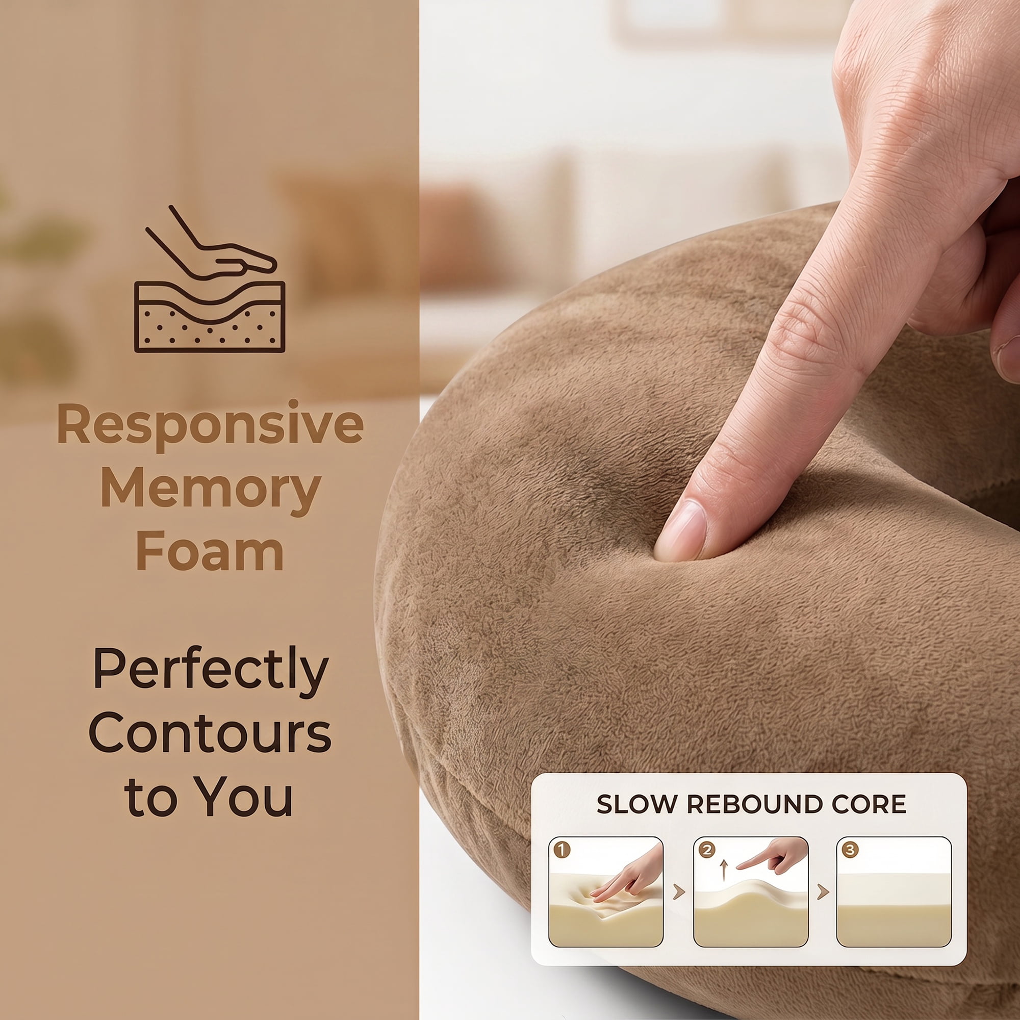 Unique Bargains Memory Foam Travel U Shape Neck Pillow Snap Closure Khaki 12"x12"x4"